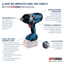 Pistola de Impacto 1/2&quot;  GDS 18V-1050H / 1050 NM / BITURBO / BARETOOL / BOSCH-