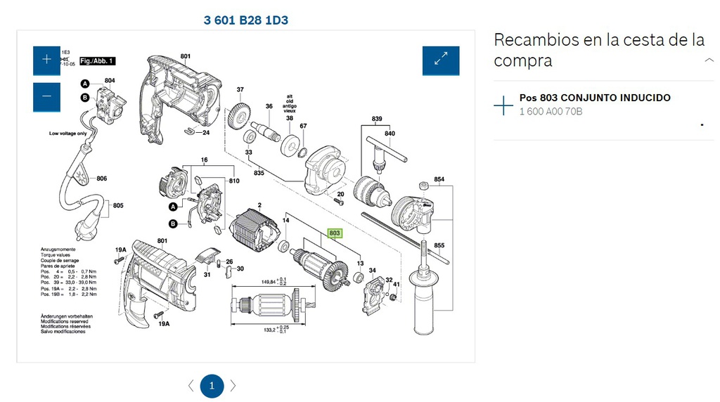 Inducido Taladro GSB 16 RE BOSCH ( 3 601 B28 1D3 ) / BOSCH-