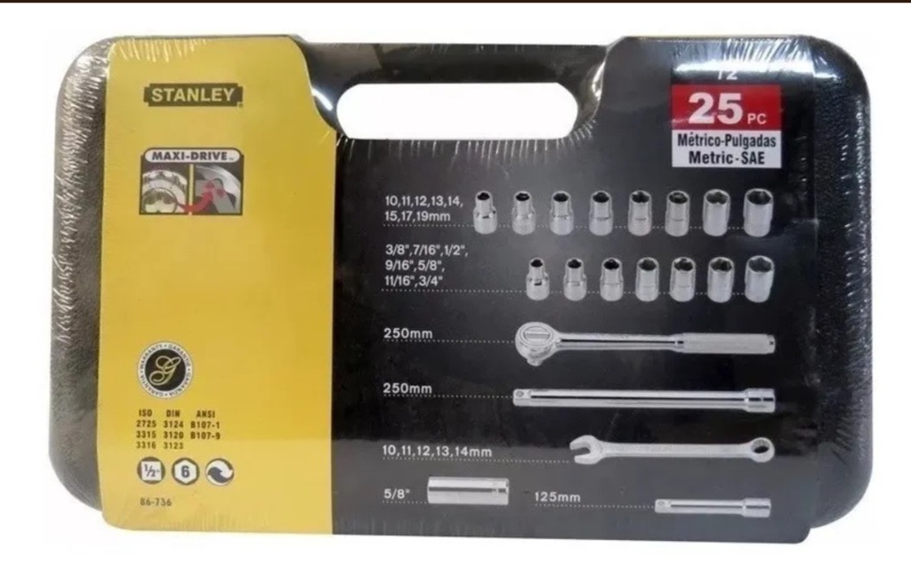 Juego / Dados / Cortas Stanley 1/2&quot; / 25 Piezas 6 puntos / DEWALT-