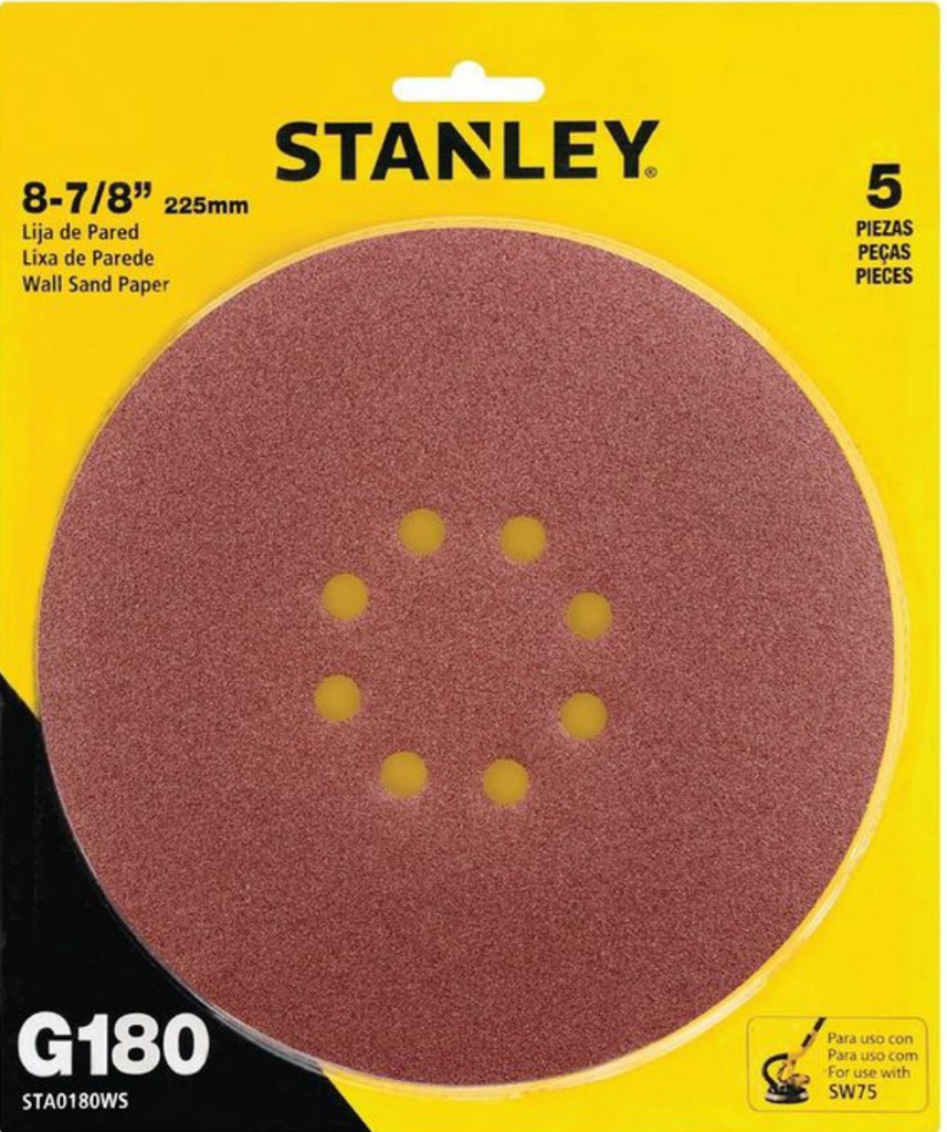 Lija STANLEY 8 7/8&quot; G 180 / VELCRO / SW75 / DEWALT-