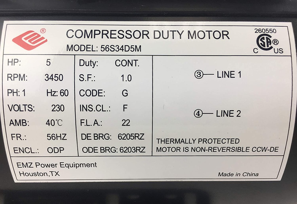 Compresor REP. Motor 220V / 5.0 HP CAMBELL HAUSFELD / HS5180 / BOSCH-