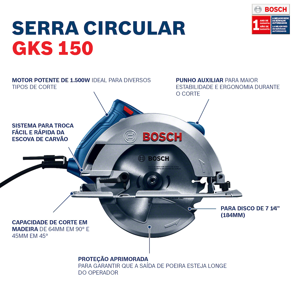 Sierra Circular BOSCH 7 1/4&quot; GKS 150      1500 Watt / BOSCH-2 Y 3