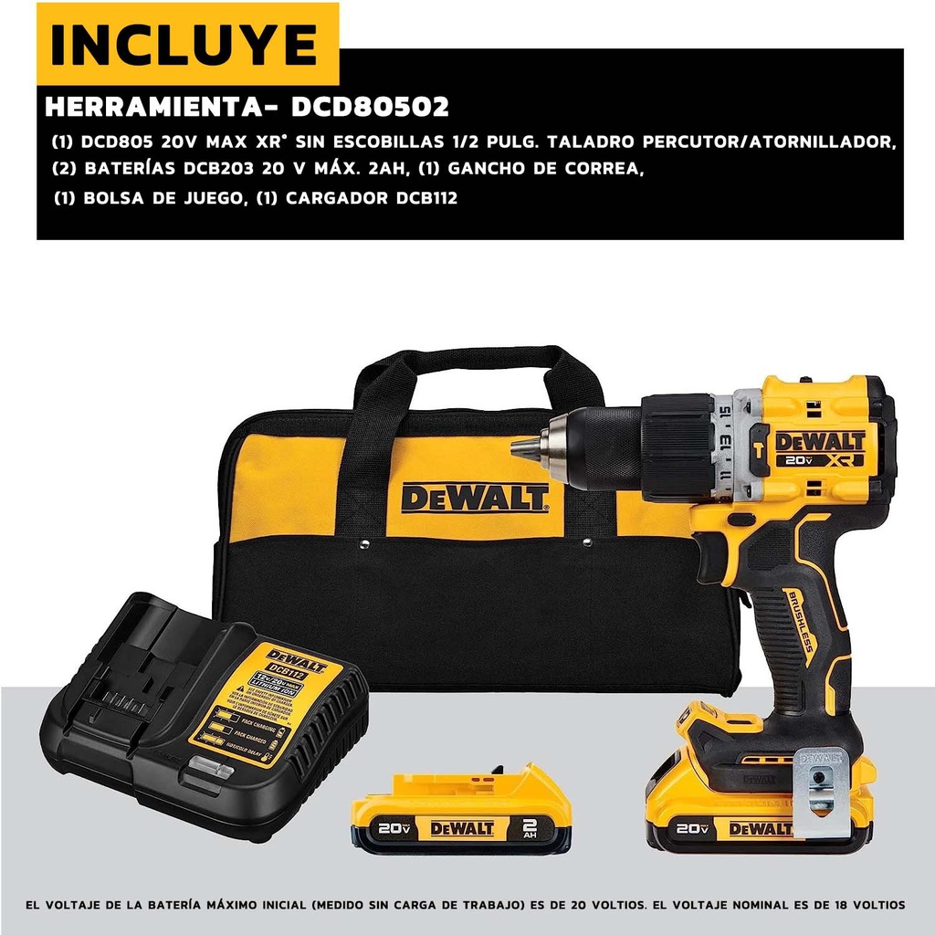 Taladro inalambrico 20 V DEWALT Lithium / Sin Carbones / Percucion / DEWALT-