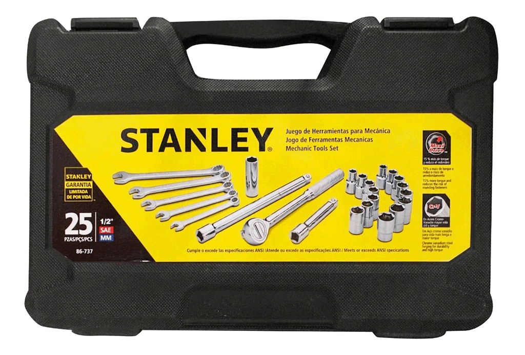 Juego / Dados / Cortas Stanley 1/2&quot; / 25 Piezas 6 puntos / MM y SAE / DEWALT-