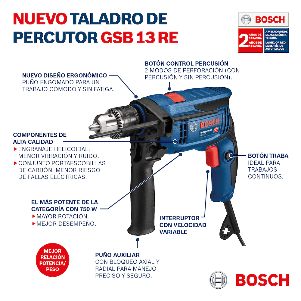 Taladro 1/2&quot; BOSCH GSB 13 RE 650 Watts CAJA CARTON / BOSCH-