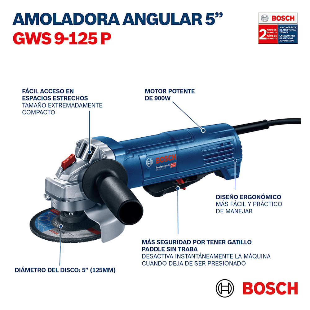 Amoladora 5 &quot; BOSCH GWS 9-125 P  900W / M14 / BOSCH-