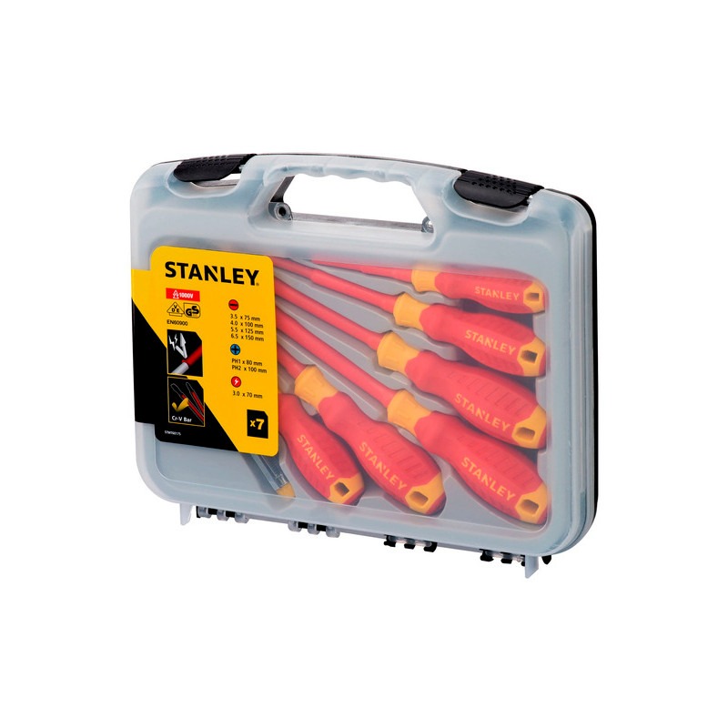 Desarmadores KIT STANLEY de 7 PZAS /  Aislados 1,000 Voltios / PHILIPS CASTIGADERA / DEWALT-