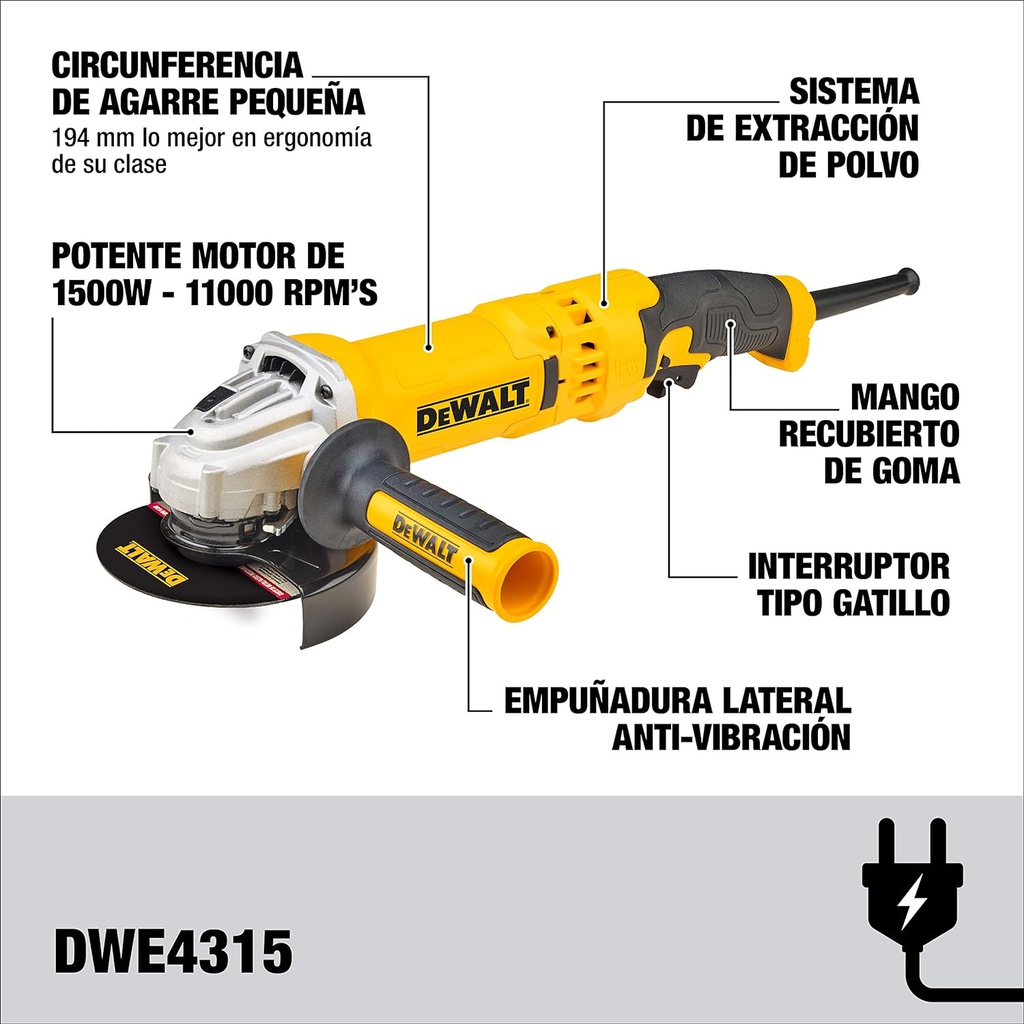 Amoladora 5&quot; DEWALT DWE4315-B3 1500 Watt / DEWALT-1-E-1-A