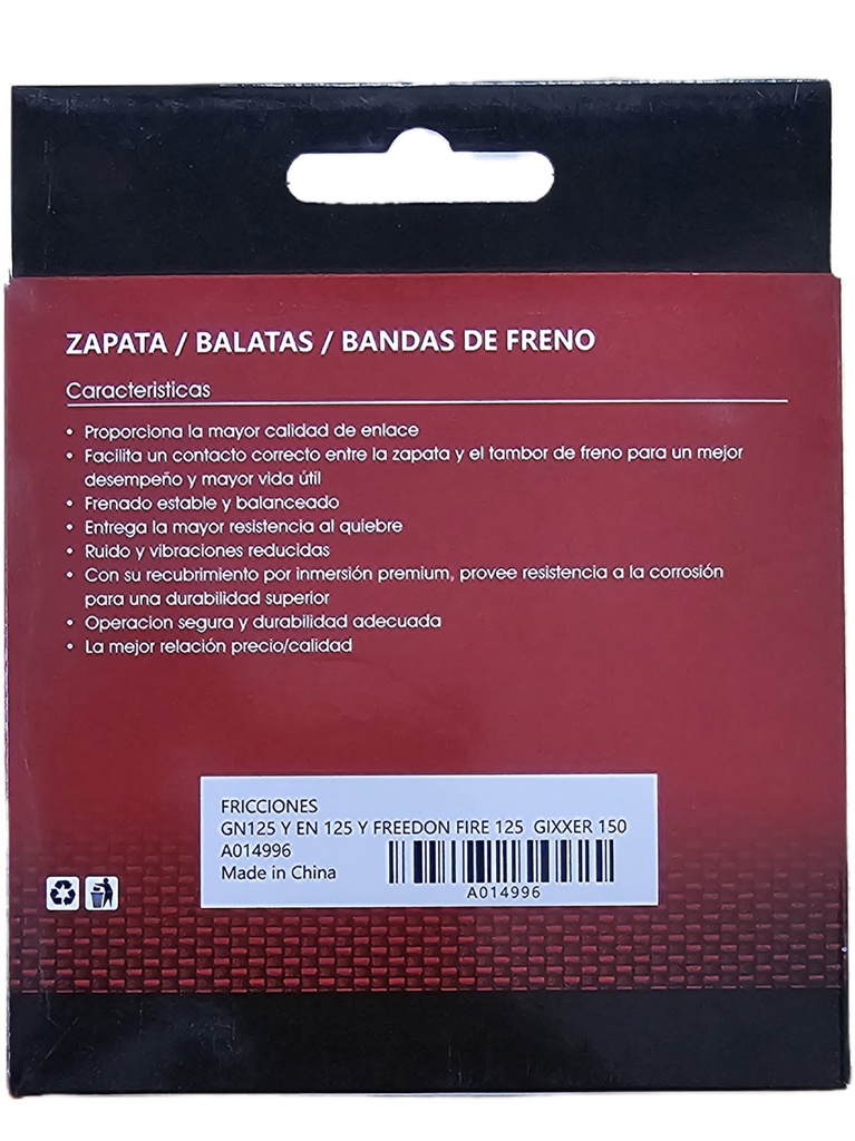 Fricciones Trasera Freno / MOTO / GN125 / EN125 / FREEDOM FIRE 125 / GIROLDI / BOSCH-