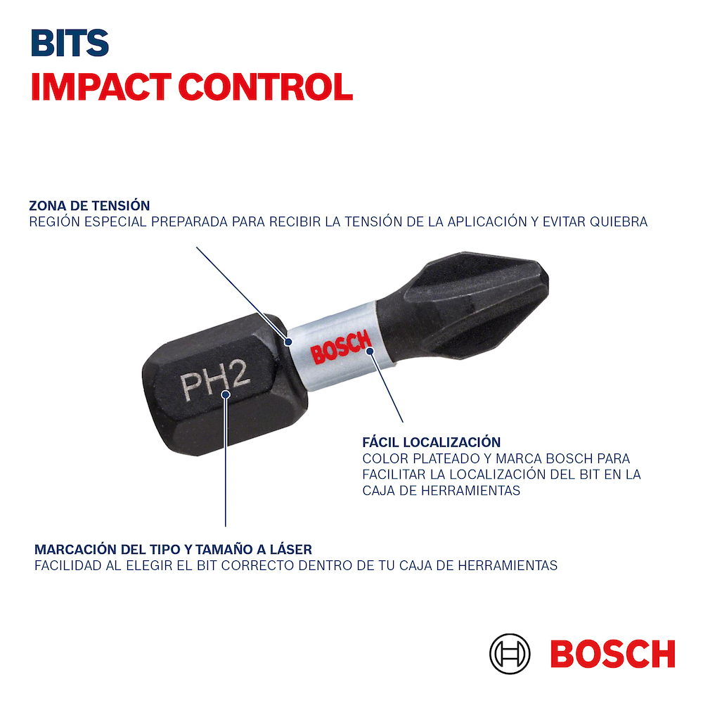 Punta No 2 Philips de 1&quot; BOSCH / 8 UNIDADES / BOSCH-TABLA-ACC