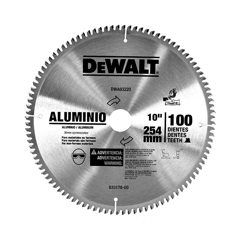Disco Sierra Circular 10&quot; DEWALT 100 Dientes Aluminio / Eje 5/8 / 3/4 / DEWALT-