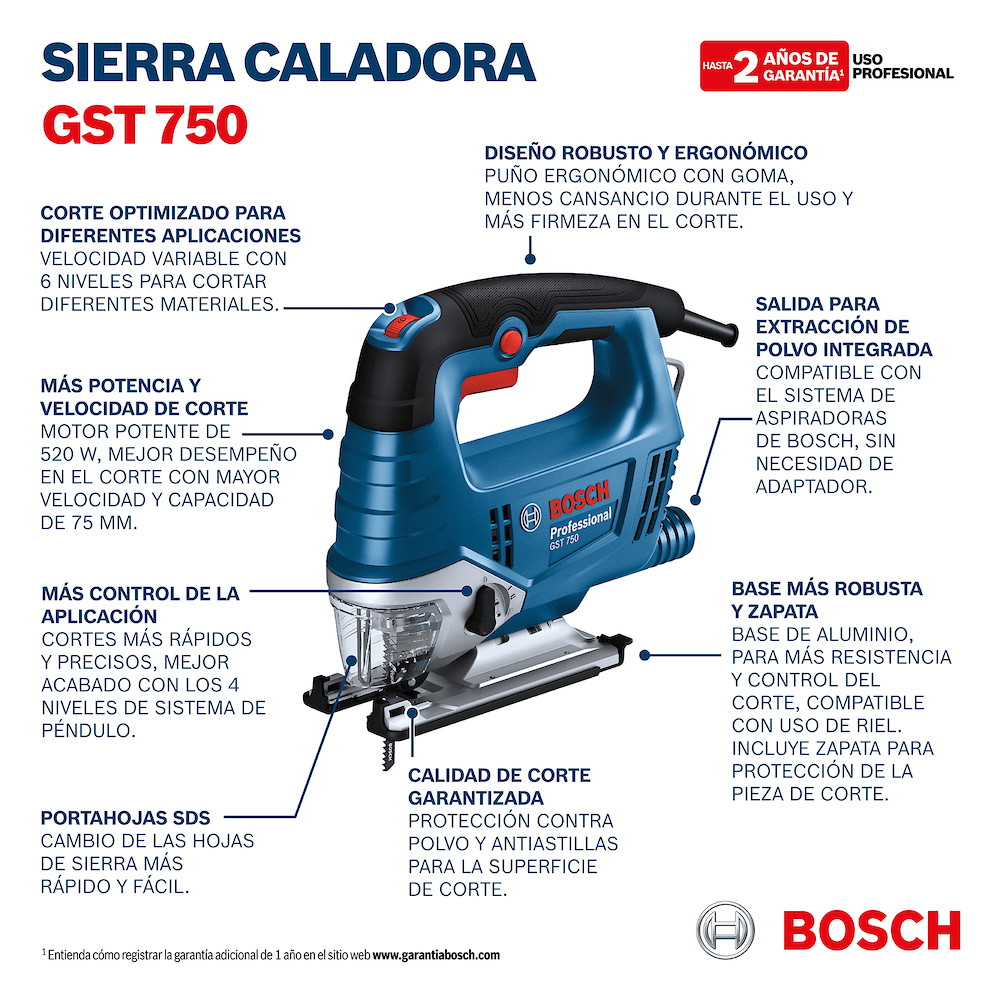 Sierra Caladora GST 750 BOSCH / 520 Watt / BOSCH-