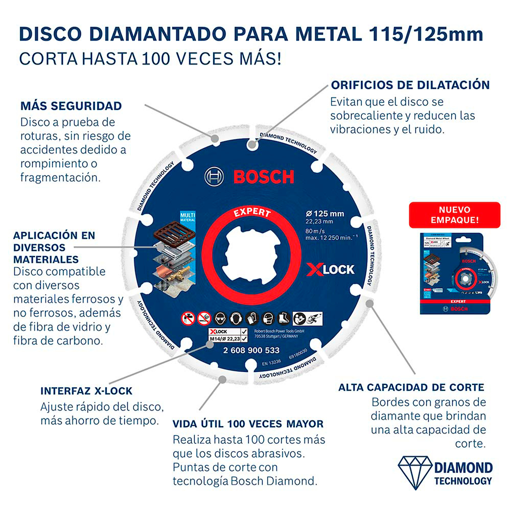 Disco de diamante 5&quot; Corte metal BOSCH / X-LOCK / DIAMANTADO / BOSCH-TABLA 6