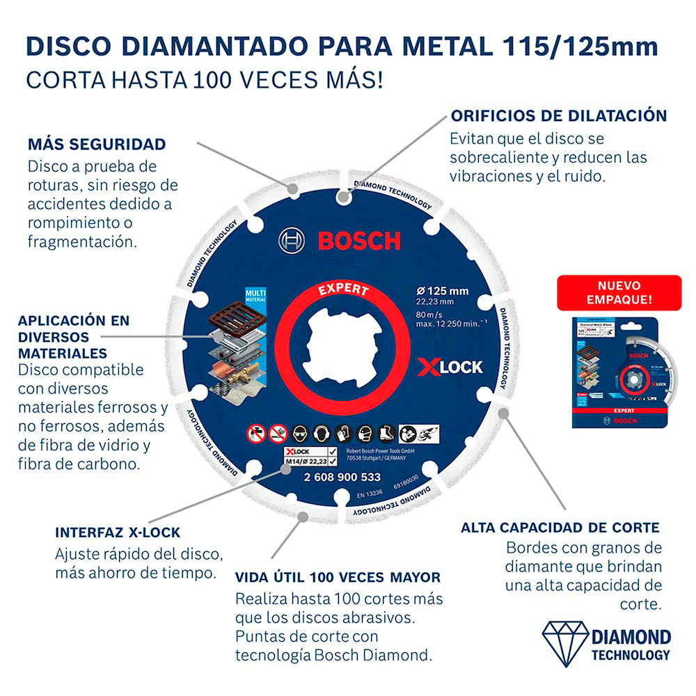 Disco de diamante 4 1/2&quot; Corte metal BOSCH / DIAMANTADO / X-LOCK / BOSCH-7-C-2-A