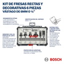 Juego de Fresas para Router de 6 Piezas Rectas V  1/4 / BOSCH-