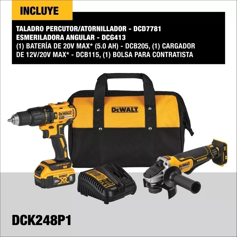 Combo Taladro DCK248P1-B3 / DCD796+DCF887 / 2 Bateria 1 Cargador / 20 Voltios / DEWALT-