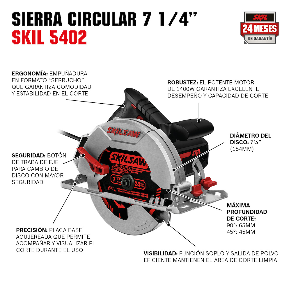 Sierra Circular SKIL 7 1/4&quot; 5402 1400 Watt + MALETIN / BOSCH-8-PISO