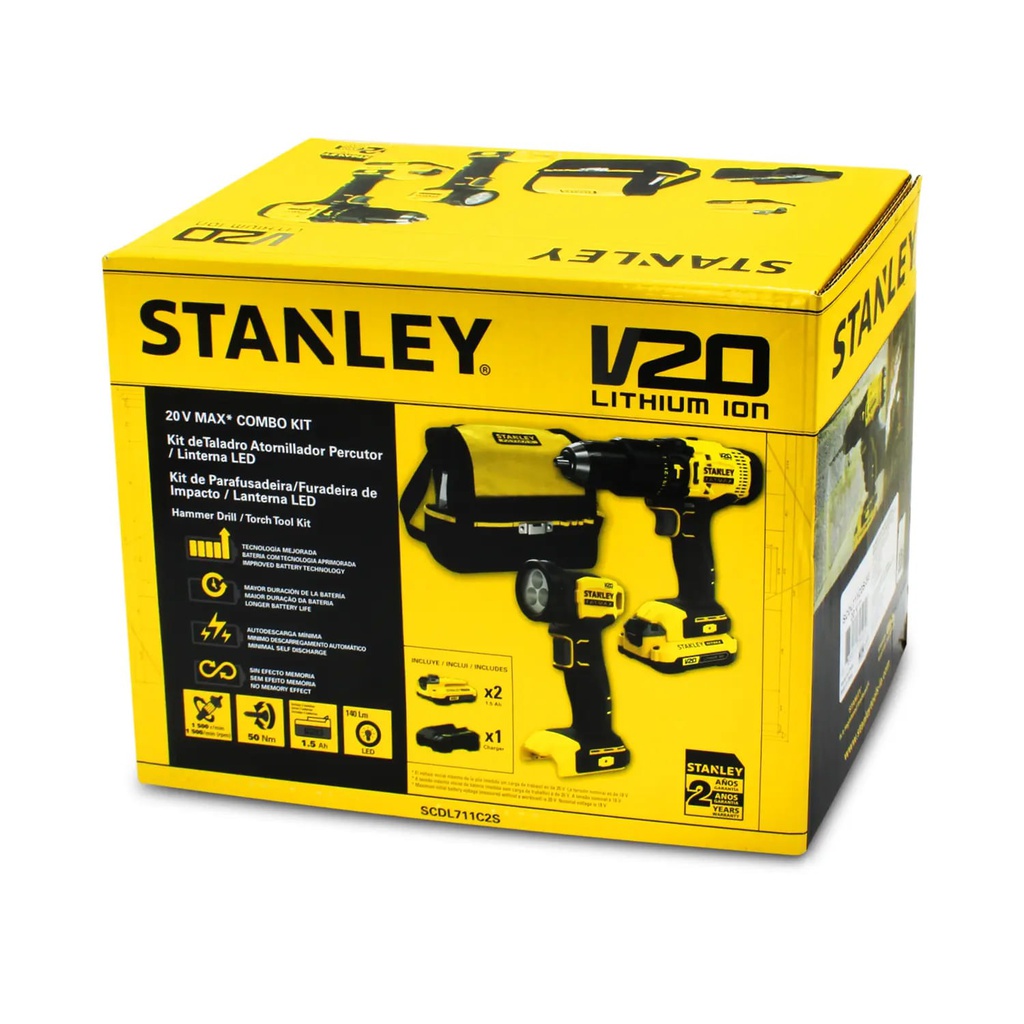 Taladro inalambrico 20 V STANLEY Lithium / COMBO / FATMAX / Percucion SCD711C2K-B3 / DEWALT-1-E-1-B