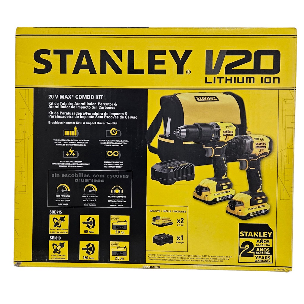 Combo Taladro SBD715+SBI810 / 2 Bateria 1 Cargador / 20 Volt / STANLEY / DEWALT-6-C-1-B