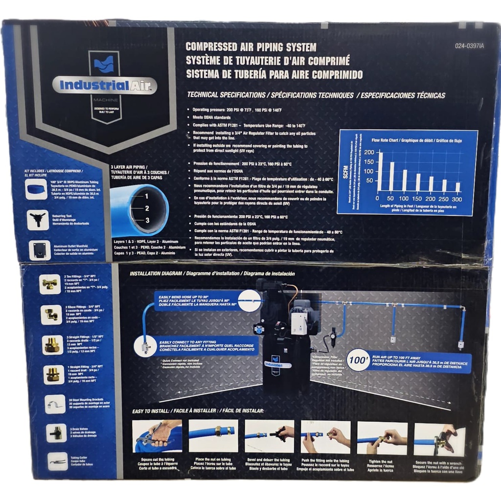 Manguera de 100 Pies / 30.48 Metros / 3/4&quot; Grosor INDUSTRIAL AIR / BOSCH-NIVEL-1-GRADAS