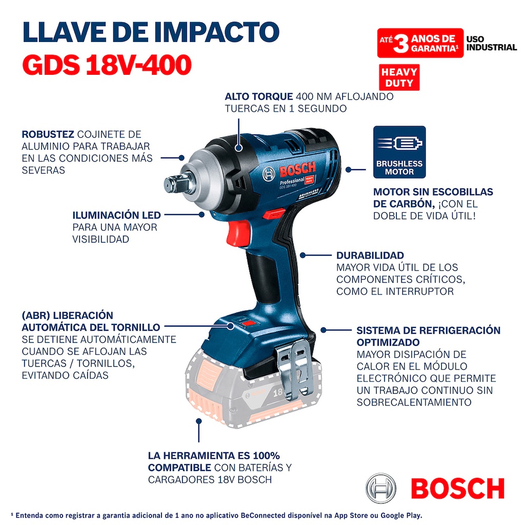 Pistola de Impacto 1/2&quot; GDS 18V-400 18 V / 400 NM / BOSCH-