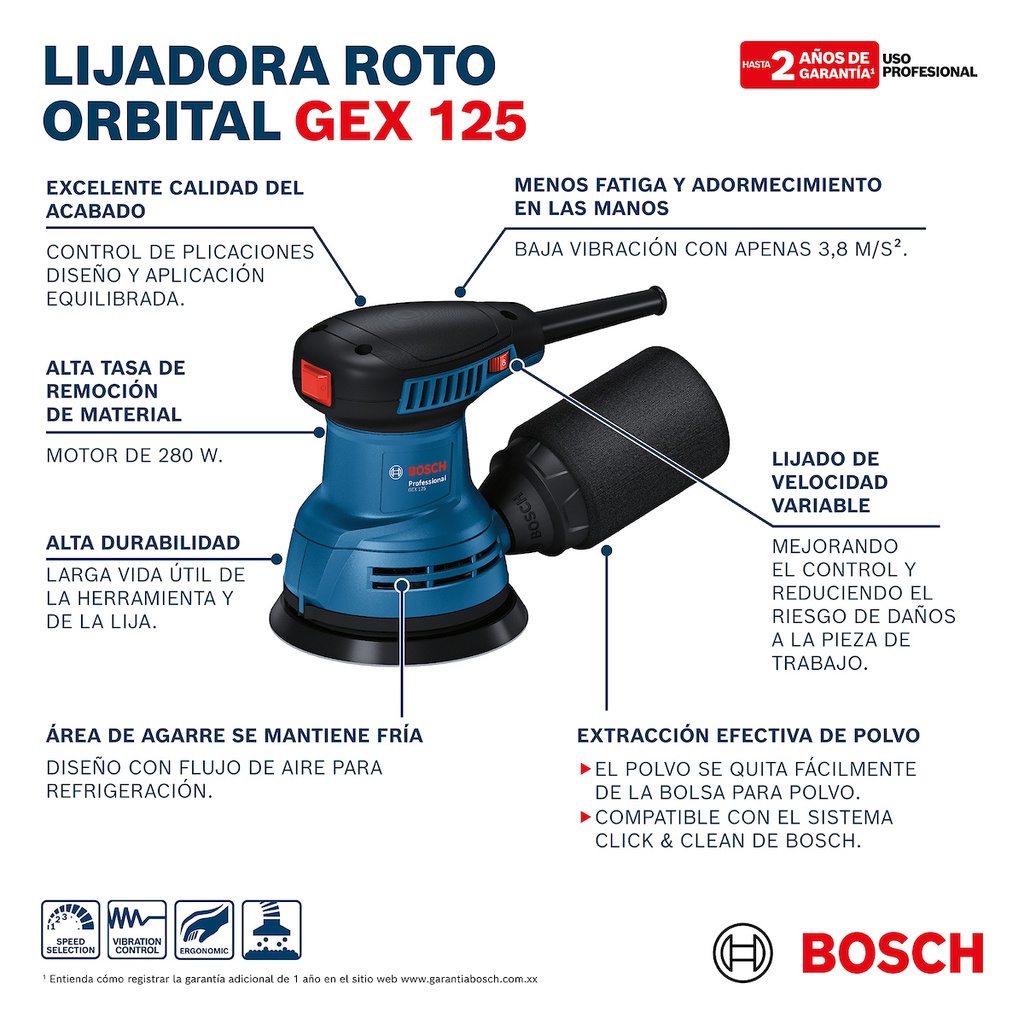 Lijadora Exentrica BOSCH / 5&quot; GEX 125 / BOSCH-9-E-2