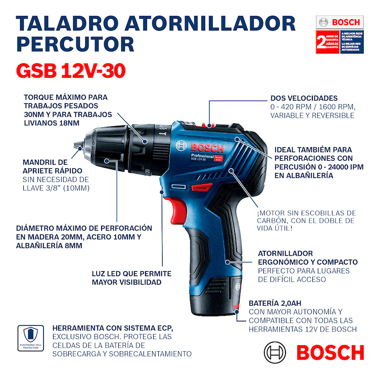 Taladro inalambrico 12 BOSCH Voltios GSB 12V-30 / BOSCH-9-D-1-A