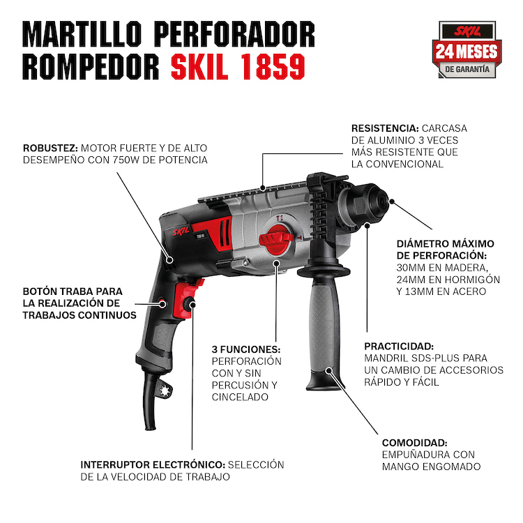 Martillo Perforador 2 KG SKIL 1859 750 W / 2.1 Joule / BOSCH-6-D-3
