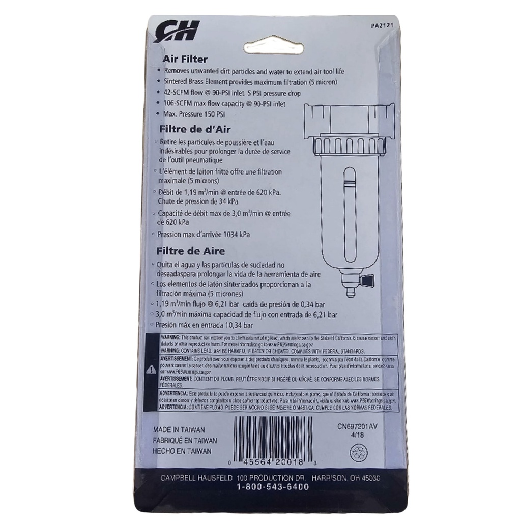 Compresor ACCE. Filtro Aire 3/8&quot; CAMPBELL HAUSFELD / DEWALT-1-D-1