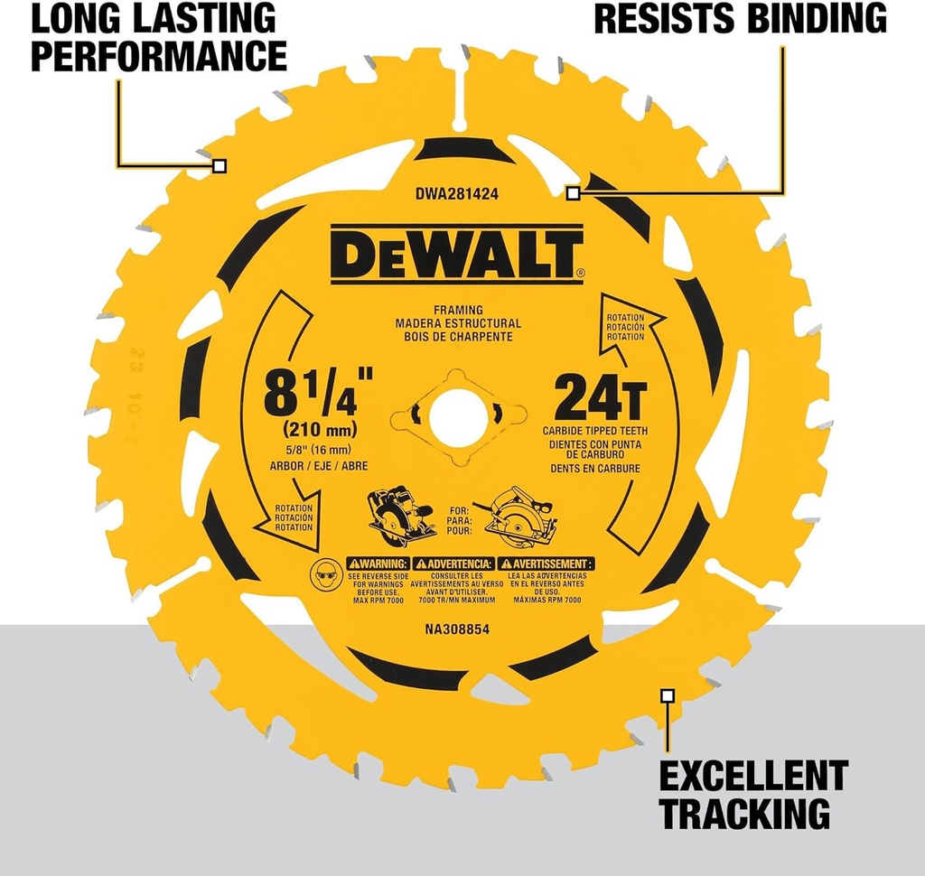 Disco Sierra Circular 8 1/4" 24D Corte Fino / DEWALT-Tabla-1