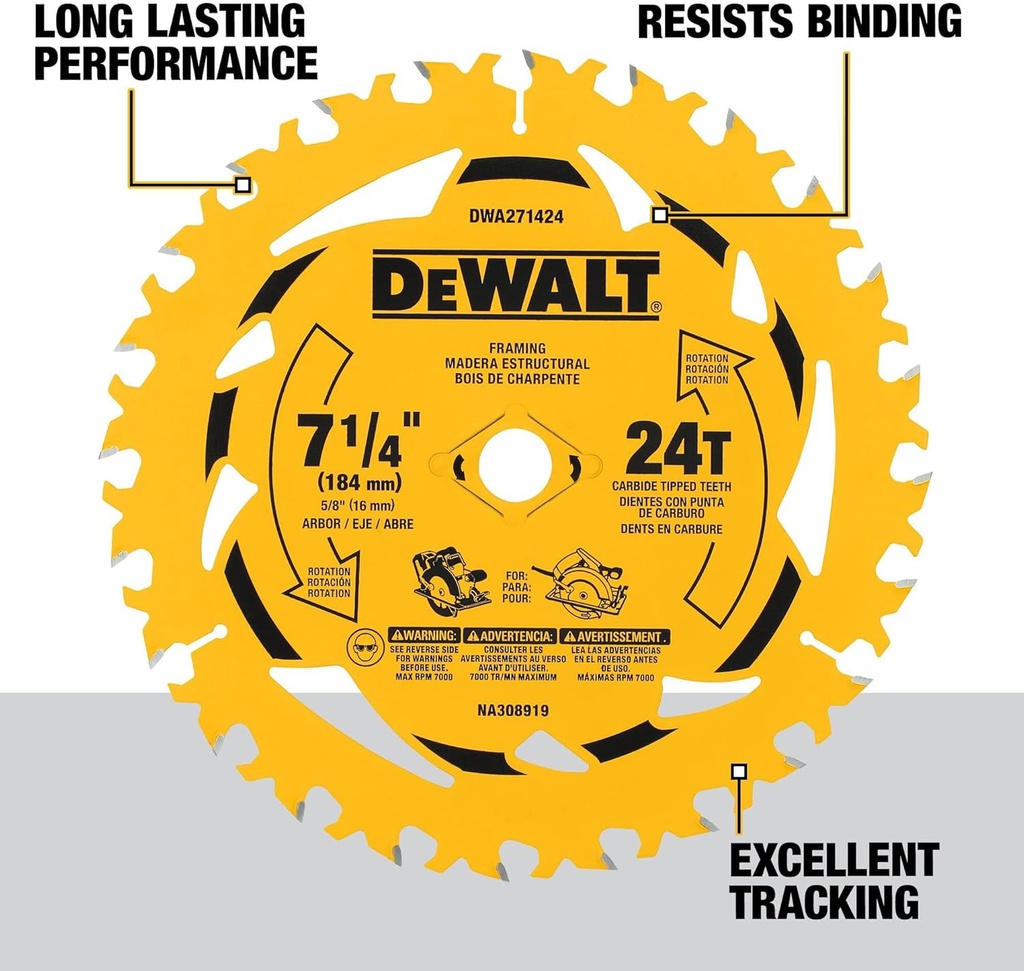 Disco Sierra Circular 7 1/4&quot; 24D DEWALT / DEWALT-Tabla-1