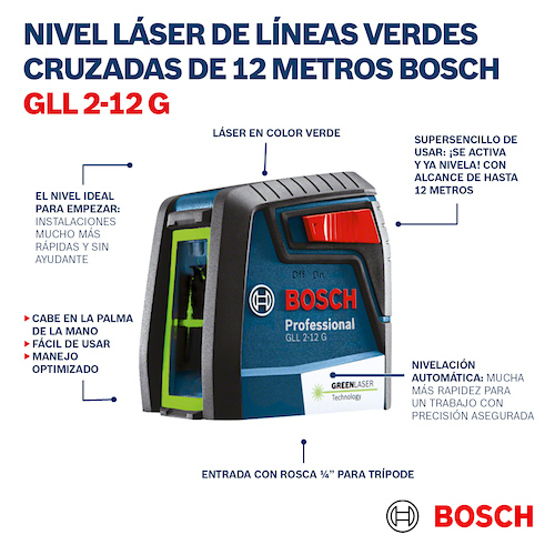 Nivel Láser Bosch GLL 2-12 alcance 12m con soporte - Easy
