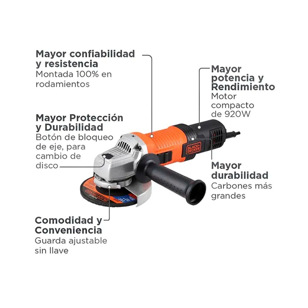 Amoladora 4 1/2&quot; Black Decker 900 WATTS / 6 Disco Gratis / DEWALT-