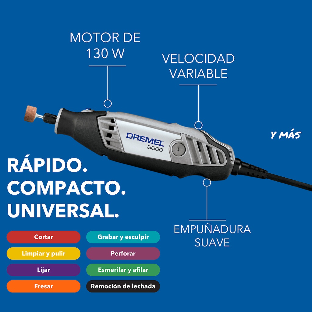 Moto Tool Dremel 3000 18 Accesorios / EJE FLEXIBLE / BOSCH-8-C-2-E