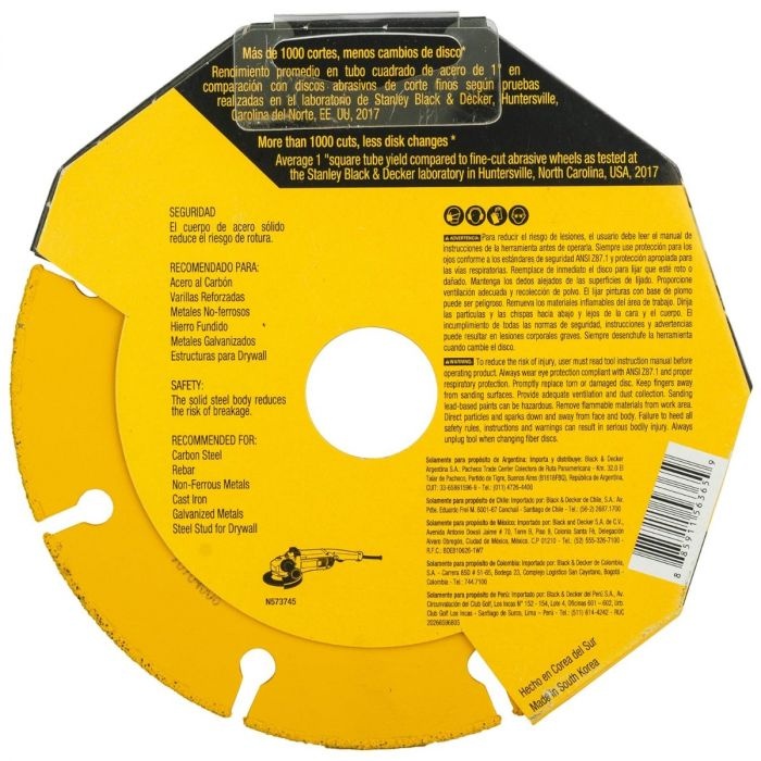 Disco abrasivo 4 1/2" Corte metal DEWALT / DIAMANTADO / DEWALT-Tabla-1