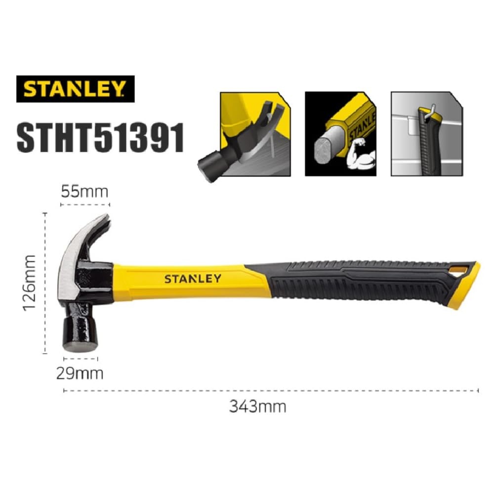 Martillo de Uña Curva 16 OZ ( 1 lb ) / FIBRA DE VIDRIO /  Stanley / DEWALT- PASILLO 2 FONDO