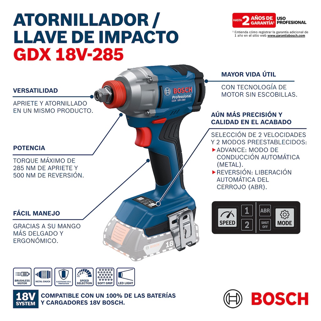 Atornillador de Impacto 18V BOSCH GDX 18V-285 / 2- Baterias 1- Cargador / BOSCH-