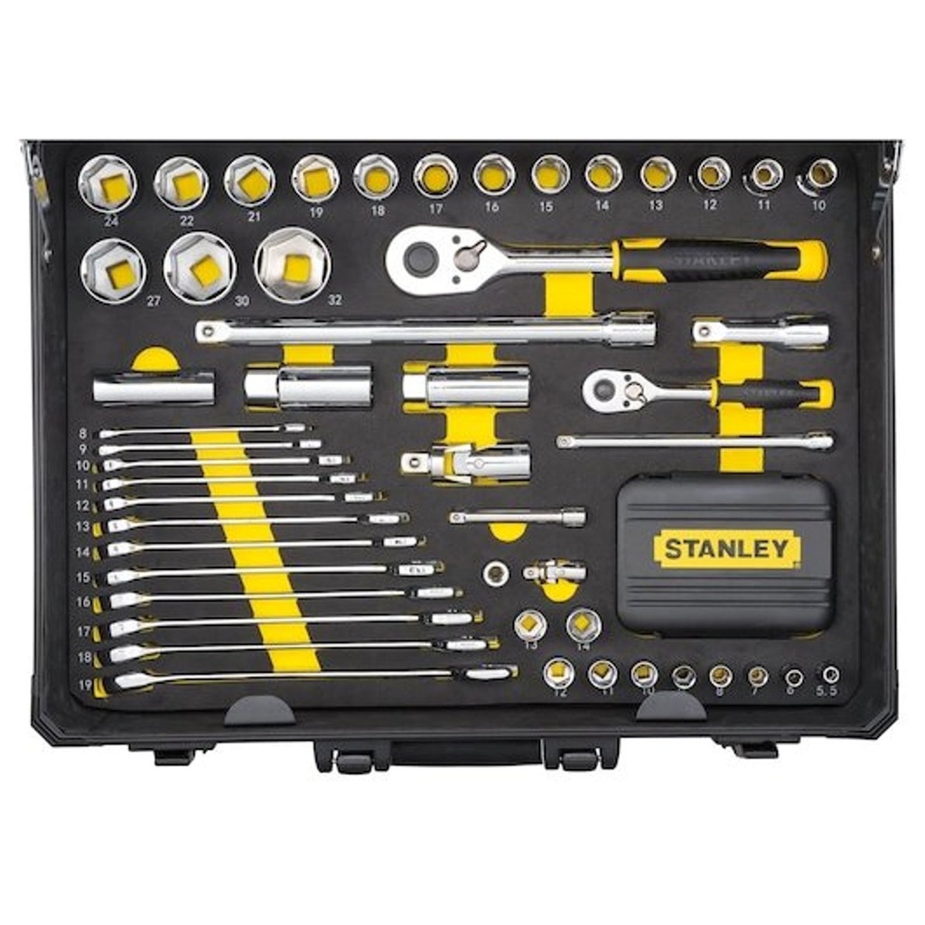 Juego / Dados 142 Piezas / Raiz 1/4" y 1/2" / Milimetricas Maleta Plastica + Gratis Cinturon STST1-80119 VENTANA 3