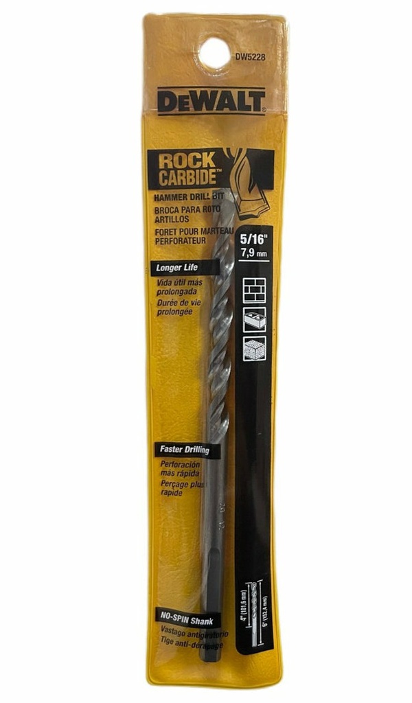 Broca Concreto DeWalt Rock CARBIDE 5/16&quot; x 6&quot; / DEWALT-Tabla-4