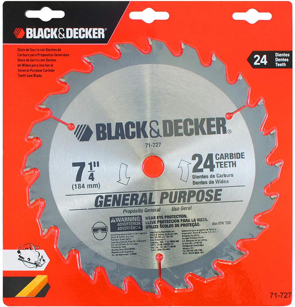 Disco Sierra Circular 7 1/4&quot; 24D BLACK DECKER / DEWALT-TABLA-1