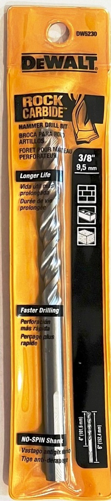 Broca Concreto DeWalt Rock CARBIDE 3/8&quot; x 6&quot; / DEWALT-