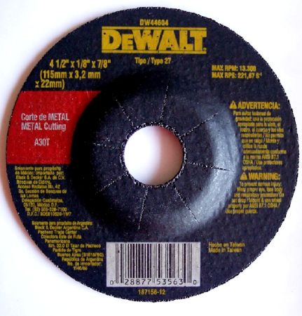 Disco abrasivo 4 1/2" Corte metal / 4 1/2" X 1/8" X 7/8" ( 115 X 3,2 X 22.23MM ) / DEWALT-2-C-3-C