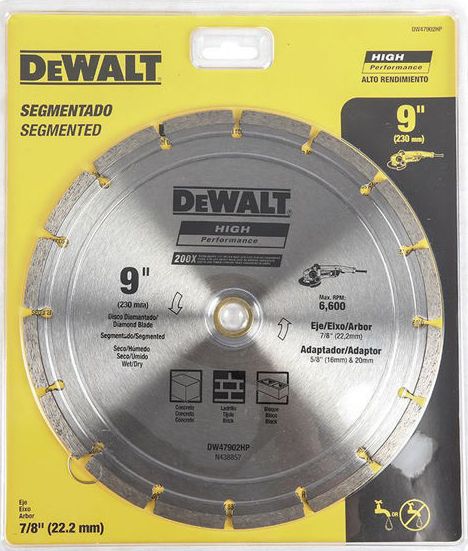 Disco de diamante 9" DEWALT Materiales de Contruccion / DEWALT-Tabla-1