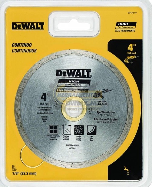 Disco de diamante 4&quot; rin continuo DEWALT / DEWALT-Tabla-1