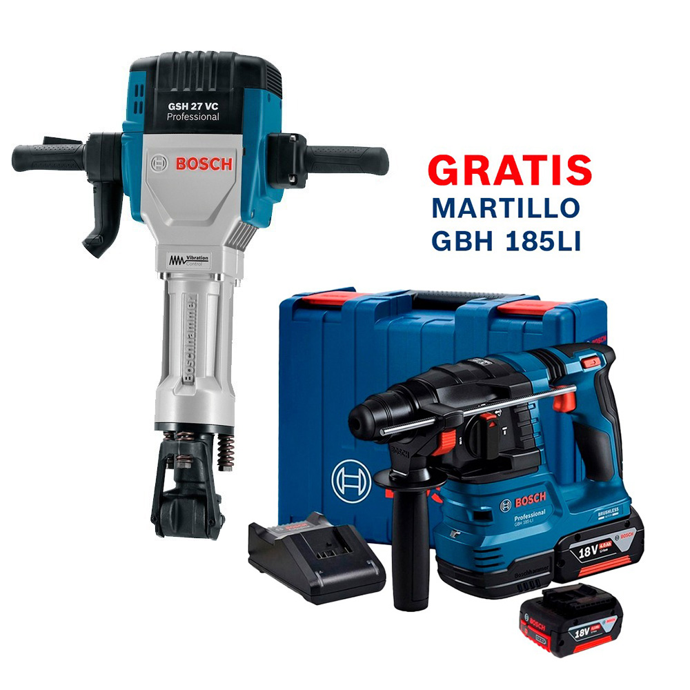 Martillo Demoledor 27 KG BOSCH GSH 27 VC / GRATIS GBH 185-LI / BOSCH-8-1
