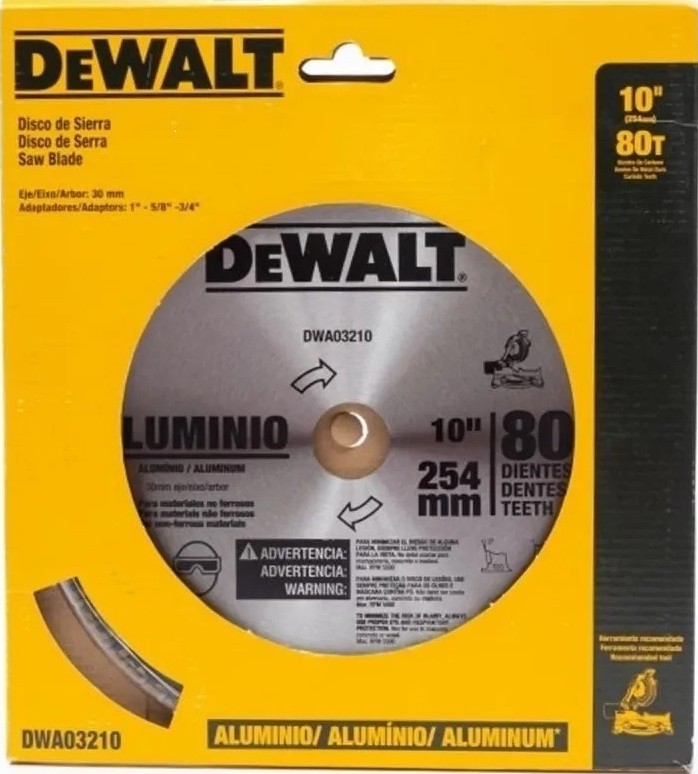 Disco Sierra Circular 10&quot; DEWALT 80 Dientes Aluminio / Eje 5/8 / 3/4 / DEWALT-