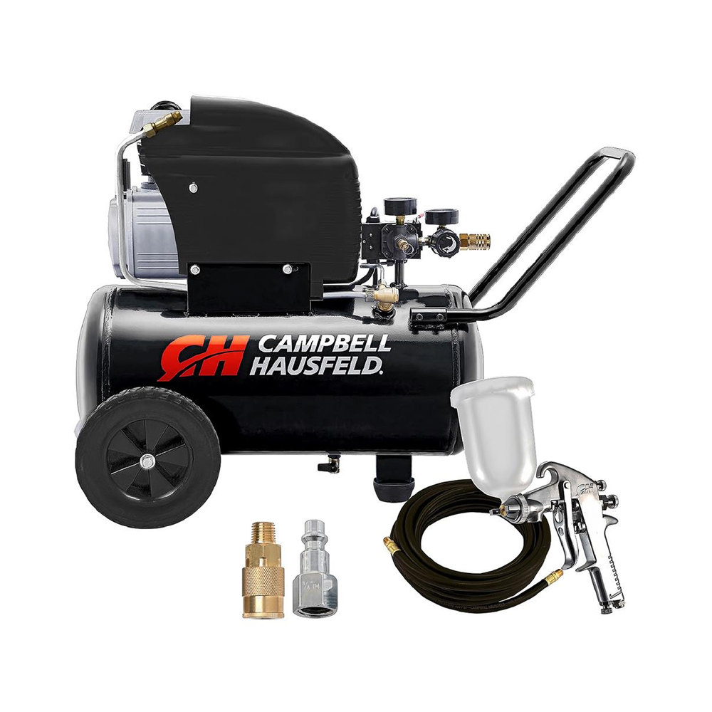 Compresor 2 HP 6 Gal CAMPBELL HAUSFELD 125 PSI / NEGRO / PISTOLA / MANGUERA / BOSCH - PISO - 1