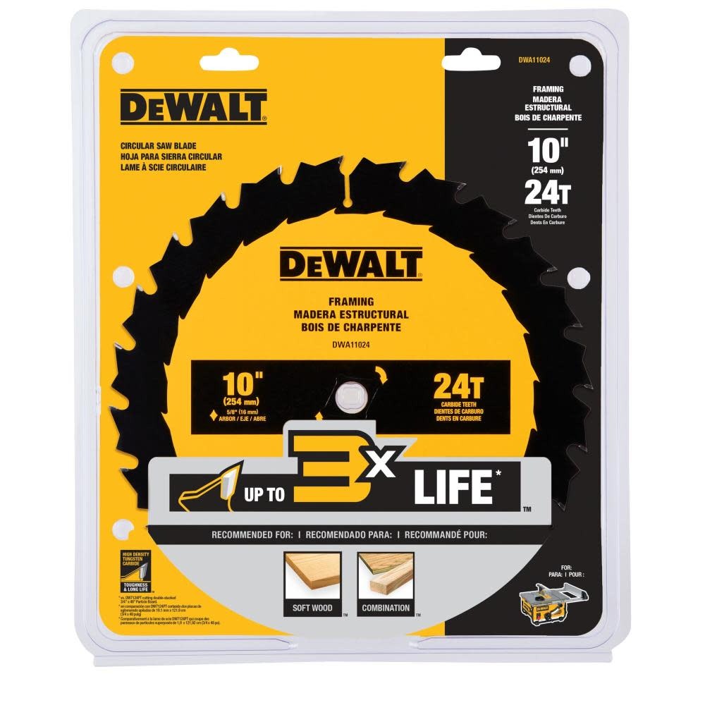 Disco Sierra Circular 10" DEWALT 24 Dientes / Eje 5/8" / DEWALT-2-Tabla-6