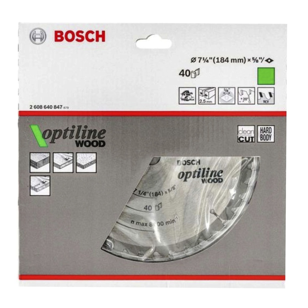 Disco Sierra Circular 7 1/4&quot; 40D BOSCH / Eje 5/8&quot; / BOSCH-TABLA-6