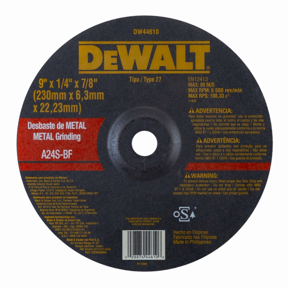 Disco abrasivo 9&quot; Pulido metal DEWALT / Concavo / 9&quot; X 1/4&quot; X 7/8&quot; (230 X 6,3 X 22.23MM) / DEWALT-3-E-1-A